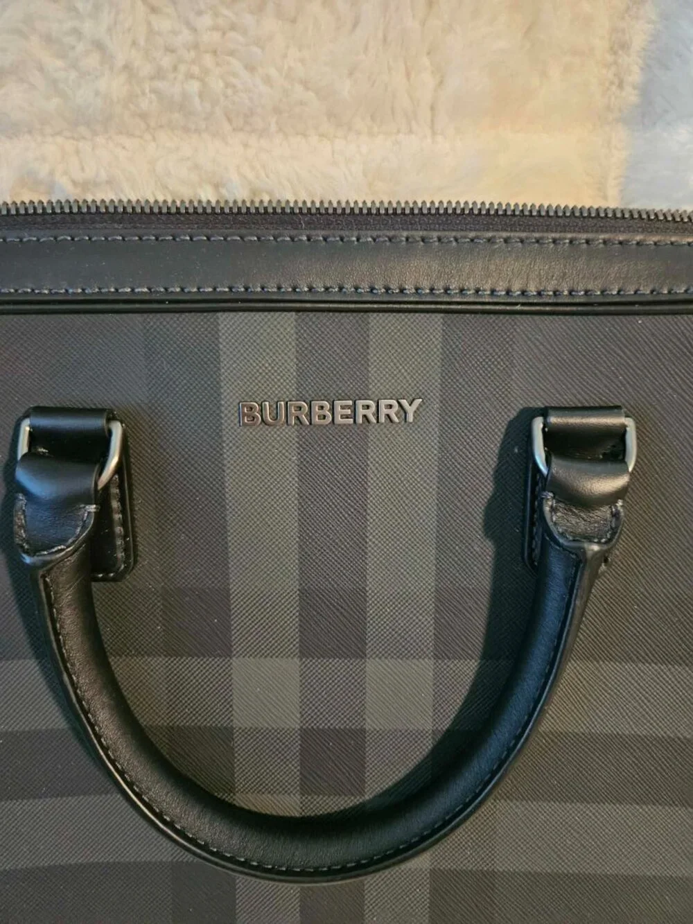 Authentic Burberry London England Black Check Leather Laptop Briefcase Business